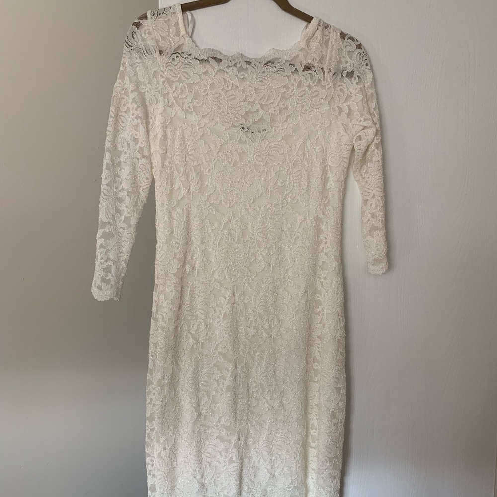 David’s Bridal Ivory Lace Sheath Wedding Dress